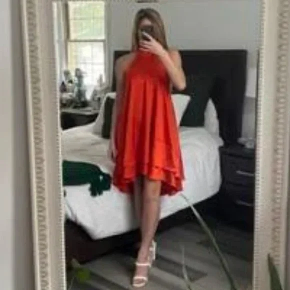 Orange Open Back High Low Hem Dress Glamorous - Picture 7 of 10